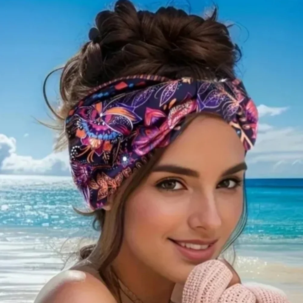 Bohemian Cross Knotted Wide Headband
